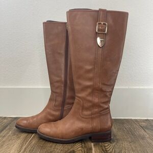 COACH Easton Extended 6B Brown Leather‎ Riding Boots Equestrian Buckle Zip